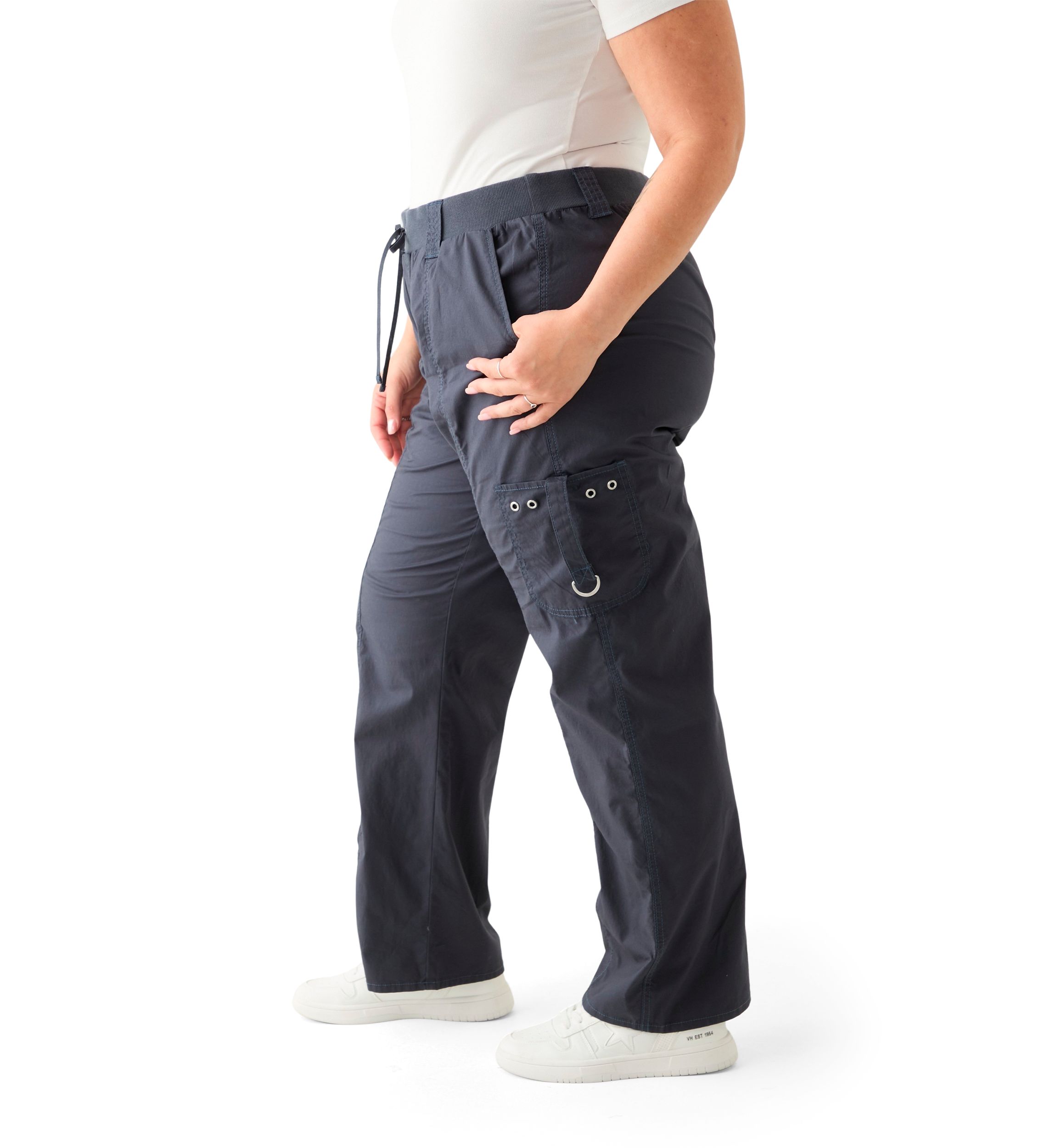 Plus Size Ribbed Waist Poplin Utility Pants