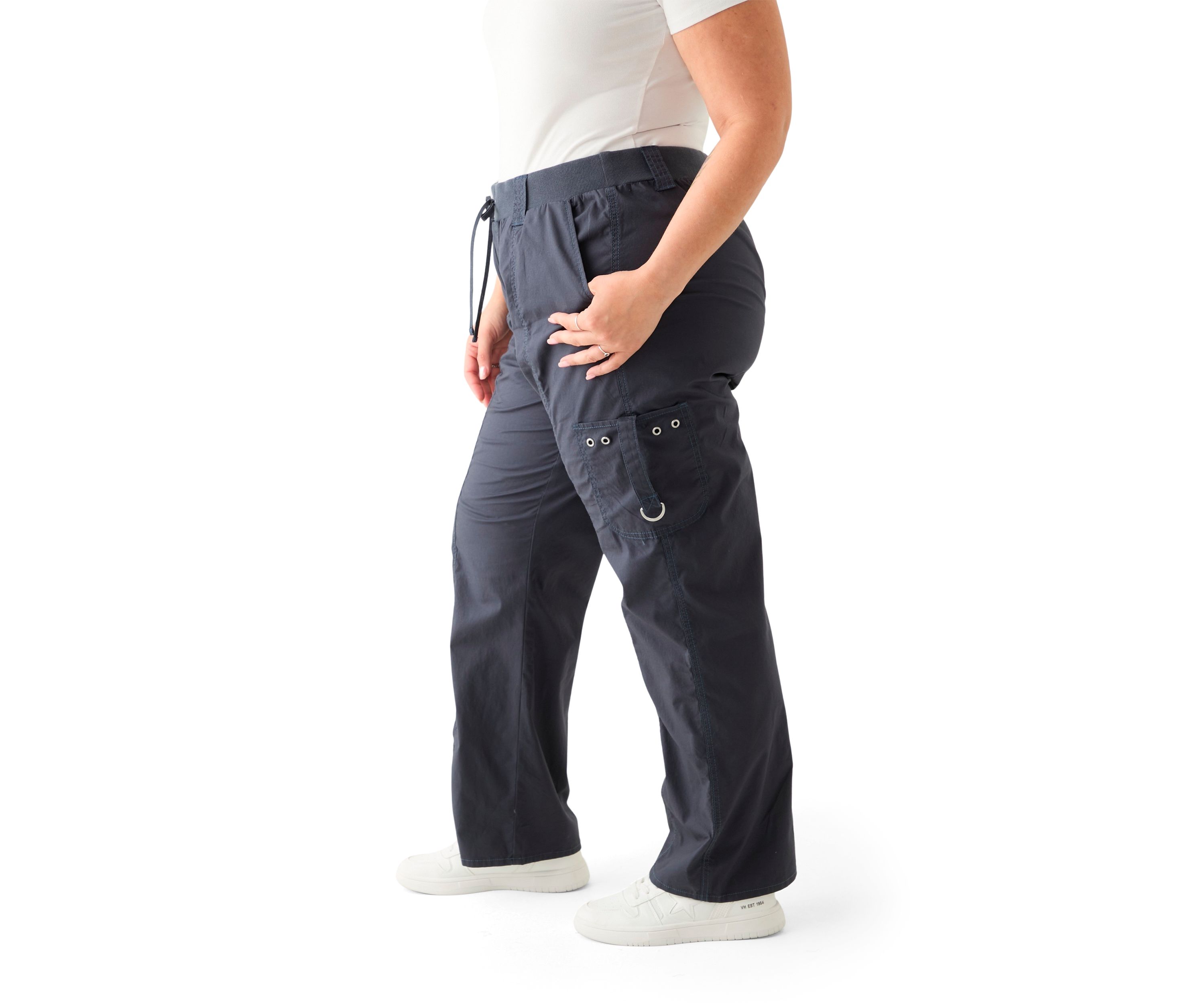 Plus Size Ribbed Waist Poplin Utility Pants