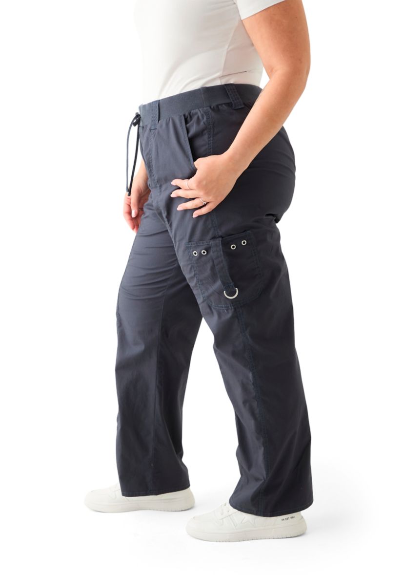 Plus Size Ribbed Waist Poplin Utility Pants