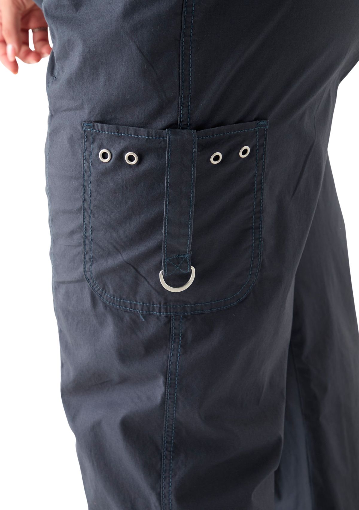 Plus Size Ribbed Waist Poplin Utility Pants