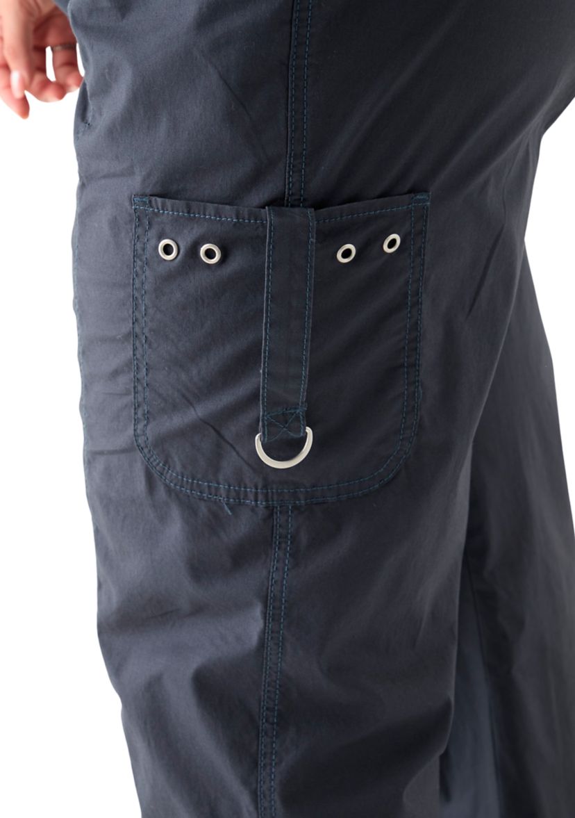 Plus Size Ribbed Waist Poplin Utility Pants