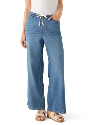 Vanilla Star Women's Midrise Contrast Tie Wide Leg Pants, XL