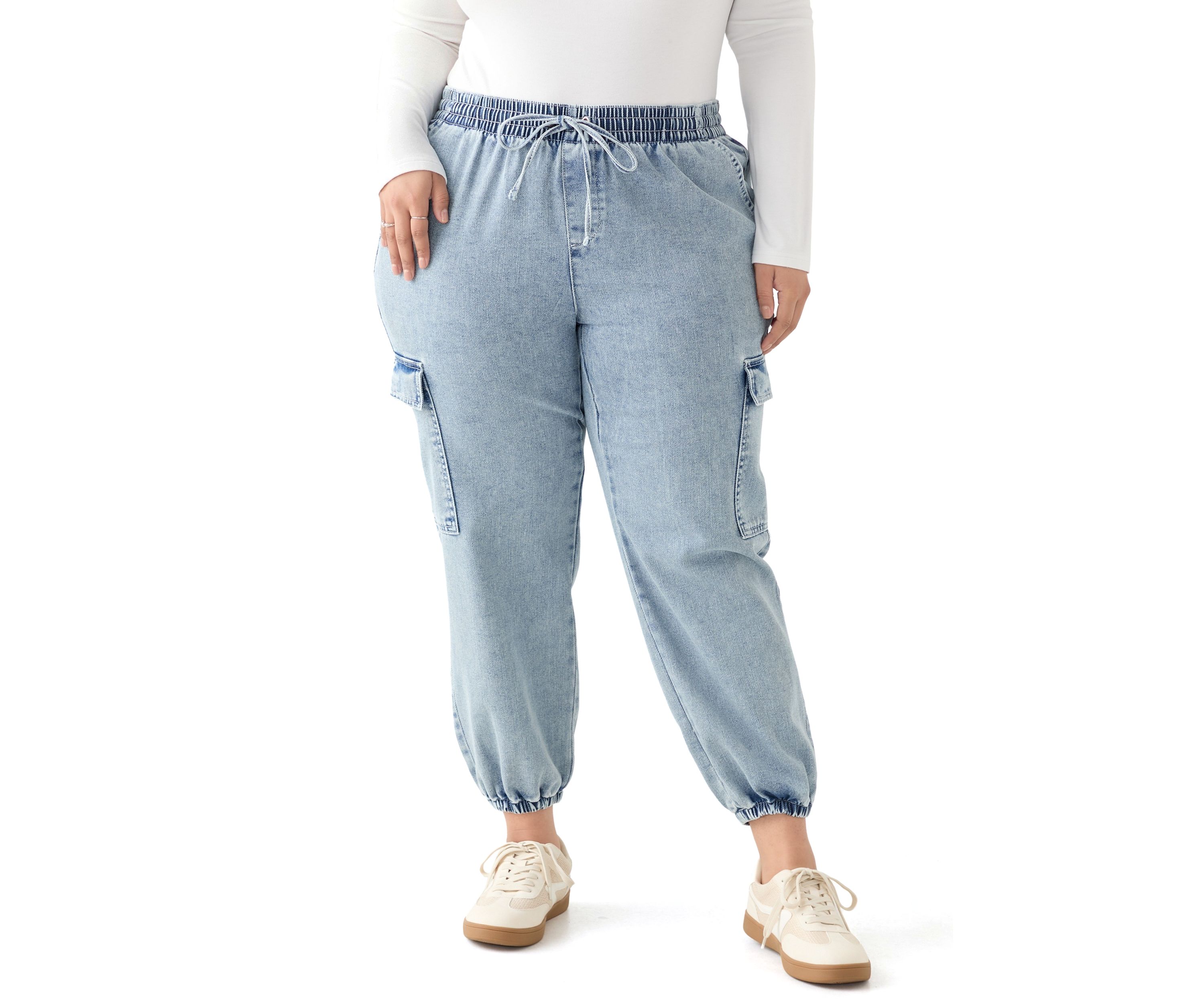 Plus Size Cozy Denim Cargo Joggers