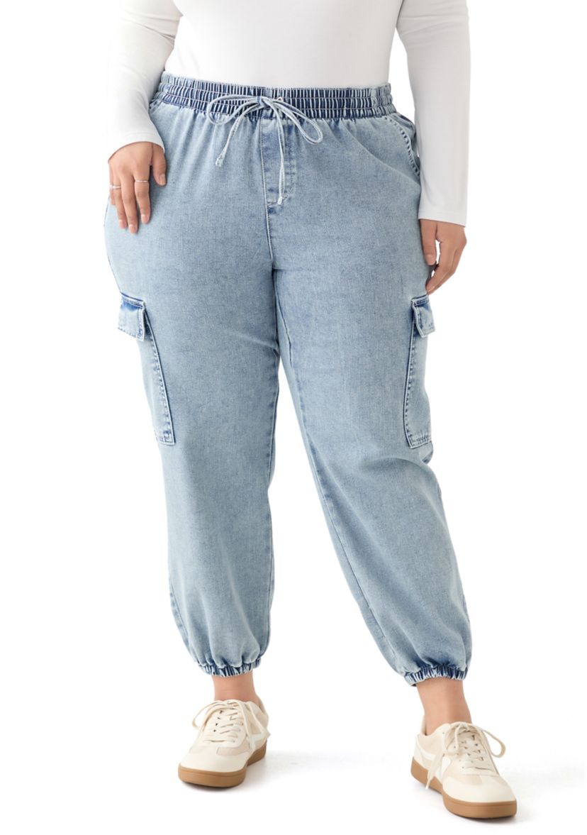 Plus Size Cozy Denim Cargo Joggers