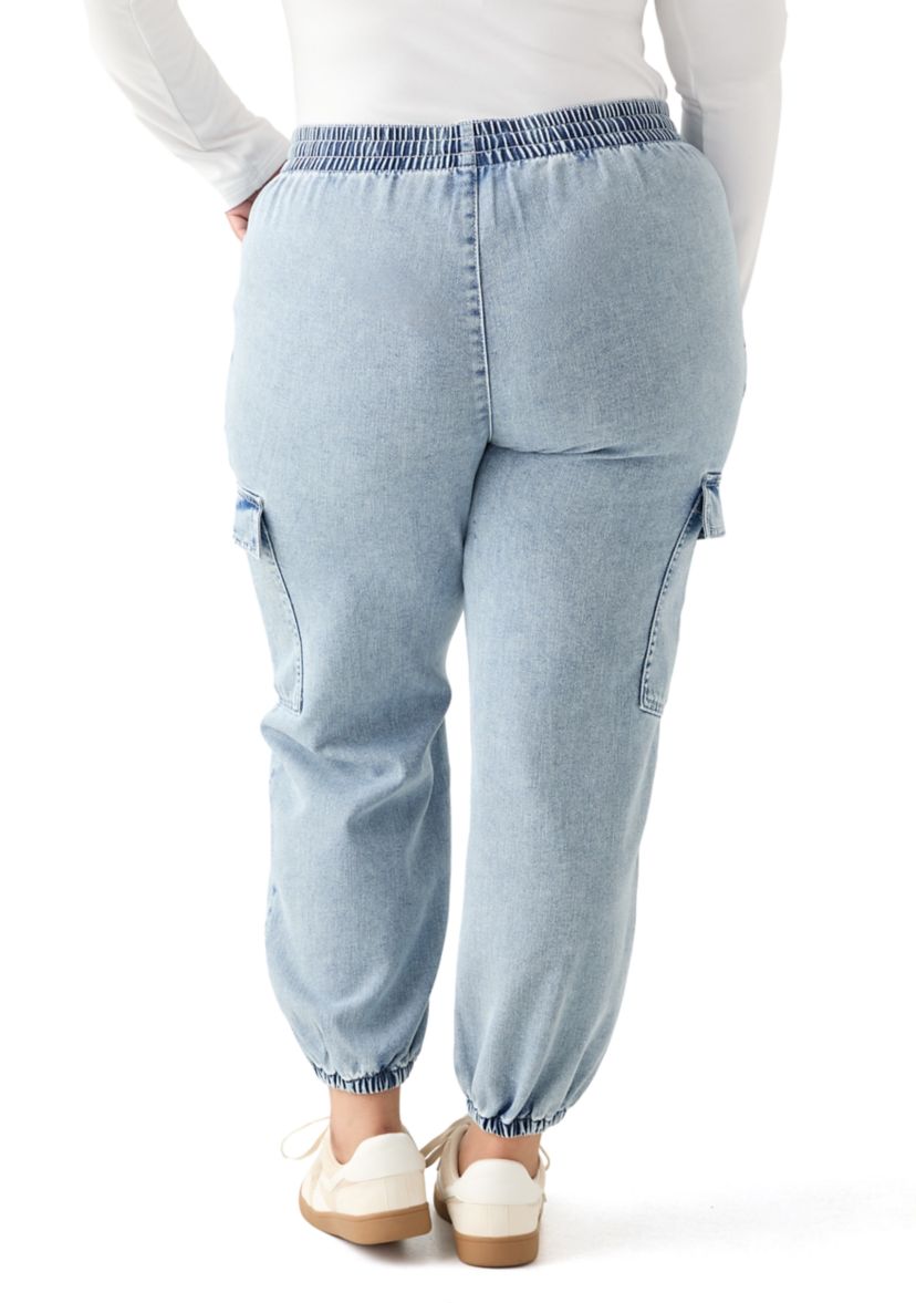 Plus Size Cozy Denim Cargo Joggers