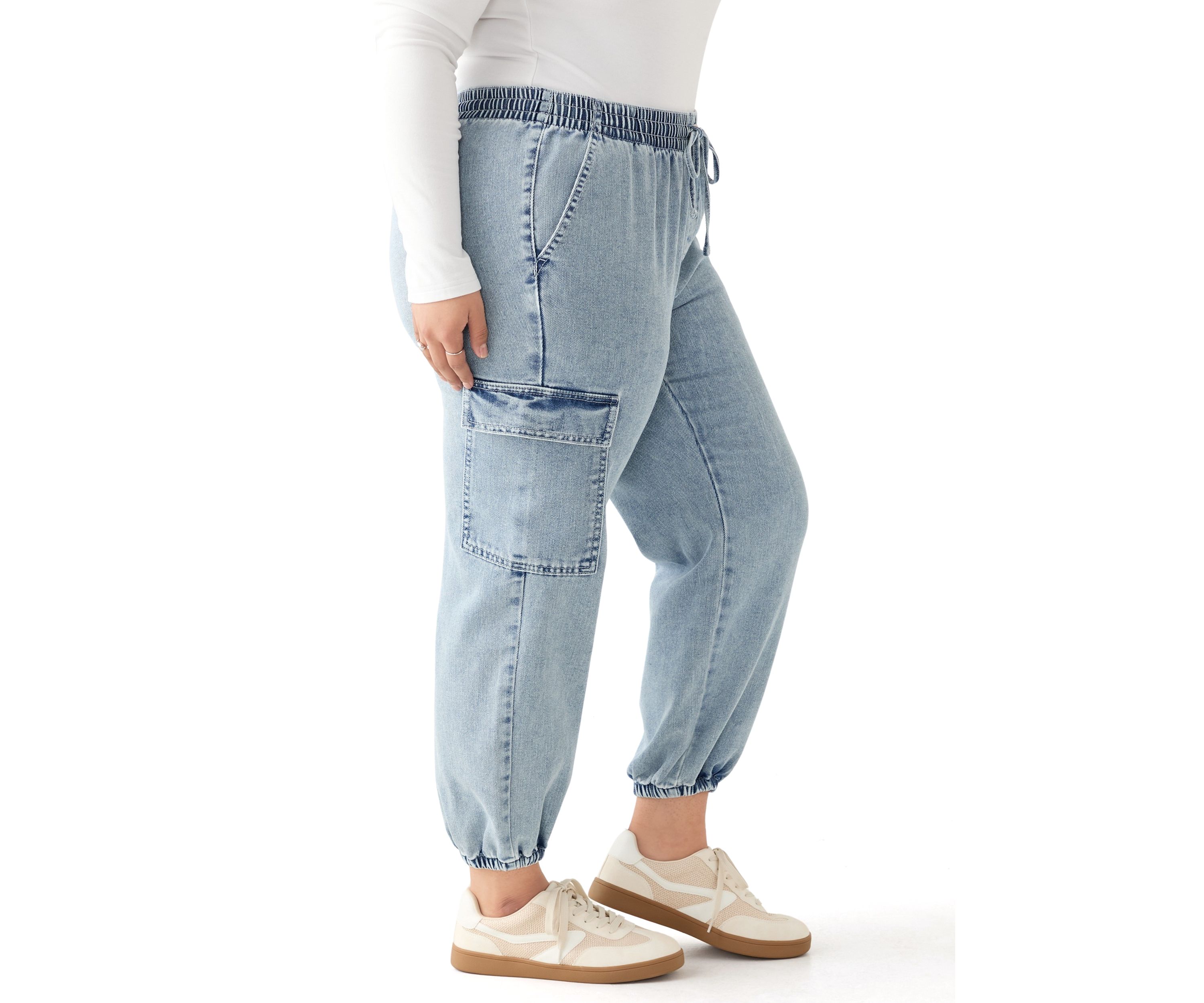 Plus Size Cozy Denim Cargo Joggers