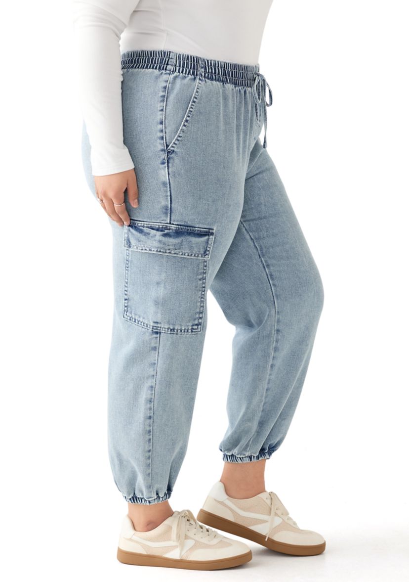 Plus Size Cozy Denim Cargo Joggers