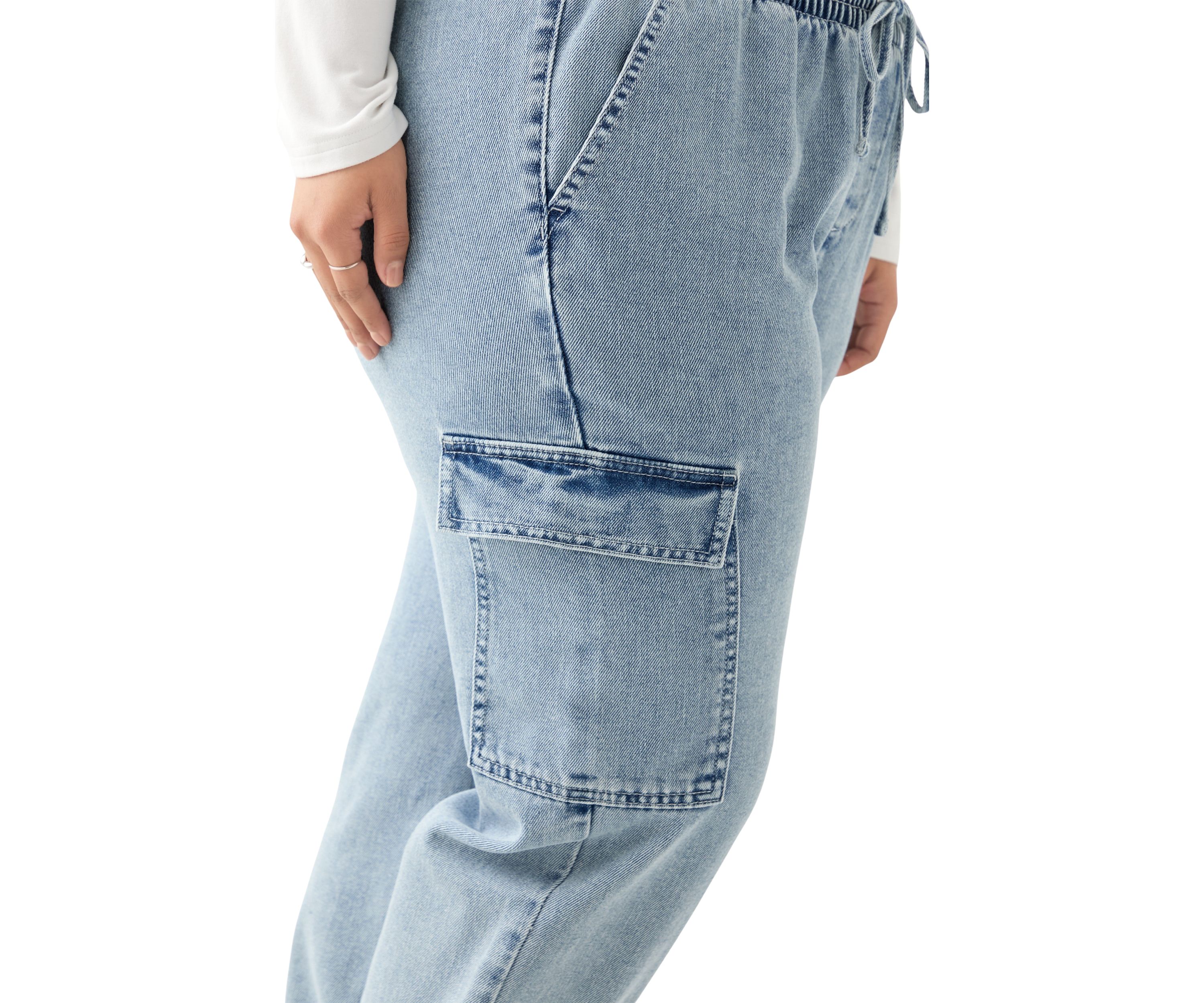Plus Size Cozy Denim Cargo Joggers