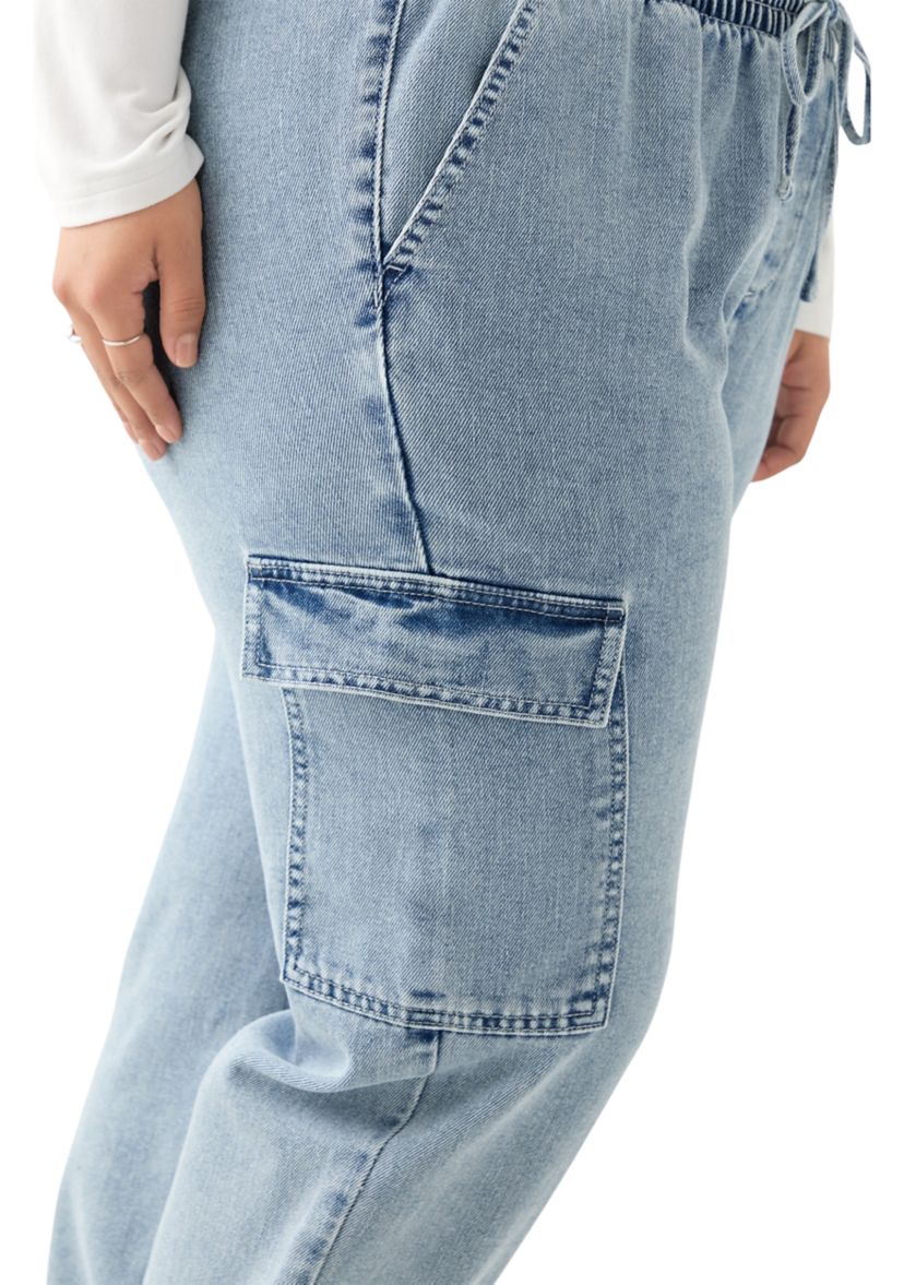 Plus Size Cozy Denim Cargo Joggers