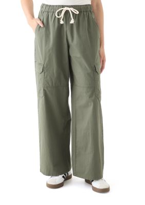 Vanilla Star Women's Poplin A-Line Wide Leg Pants, Green, Small