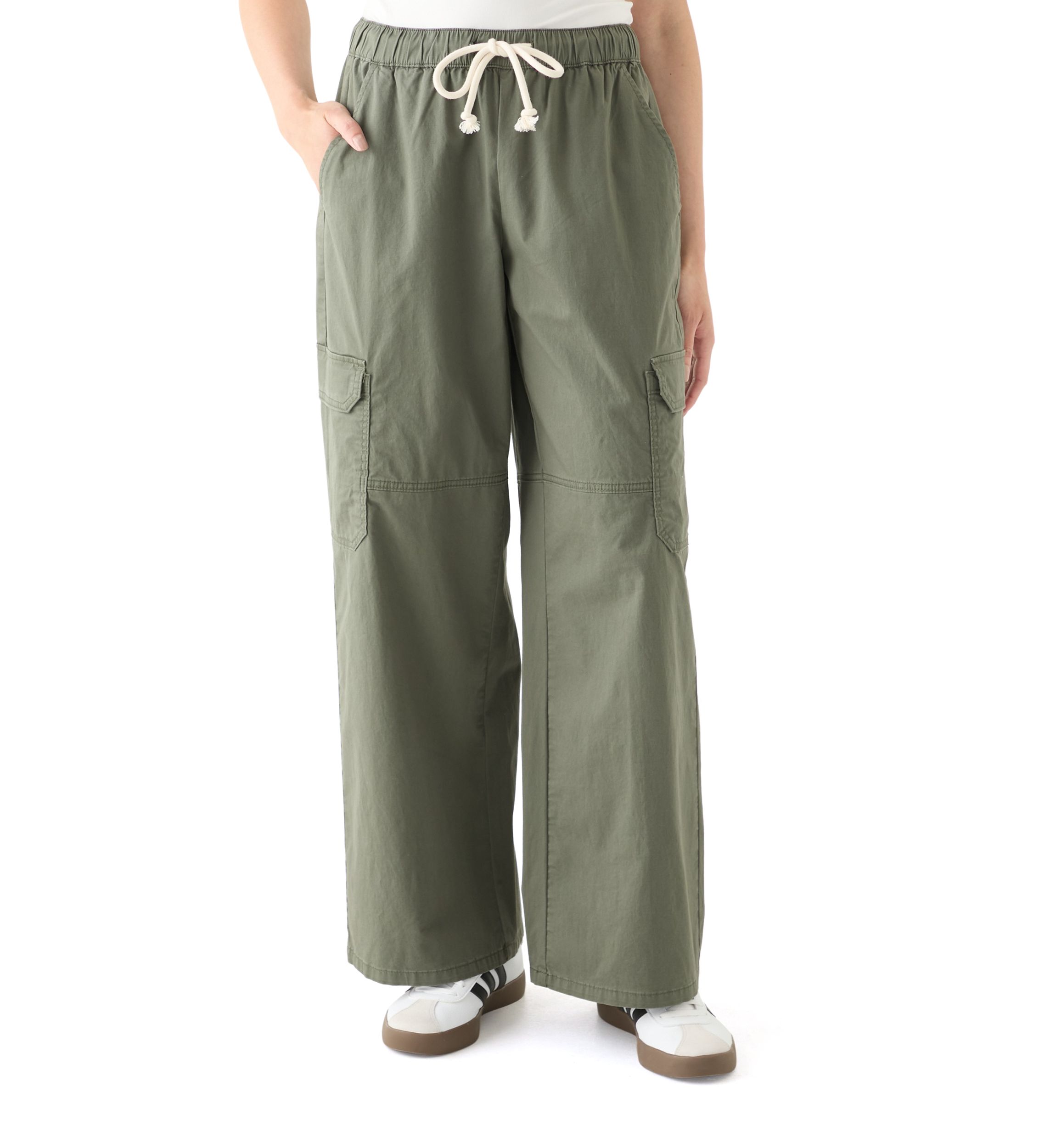 Womens Poplin A-Line Wide Leg Pants