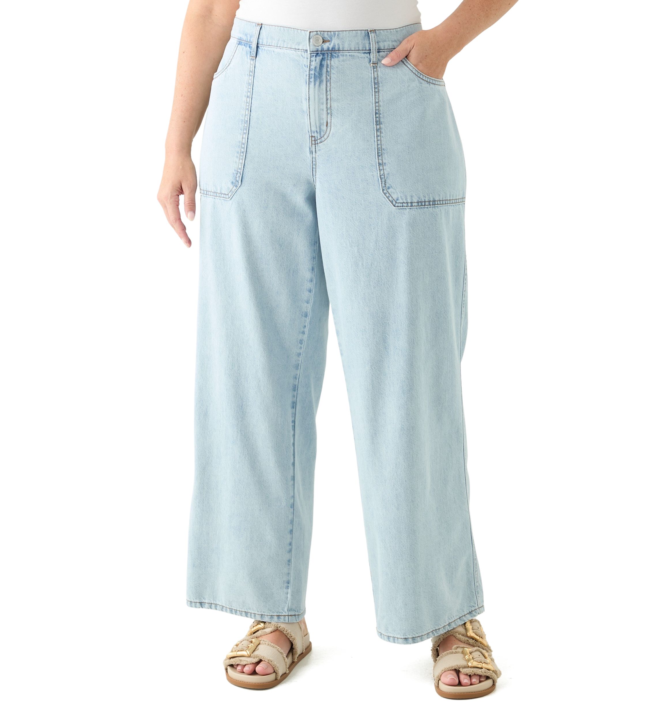 Plus Size Elastic Back Wide Leg Jeans 