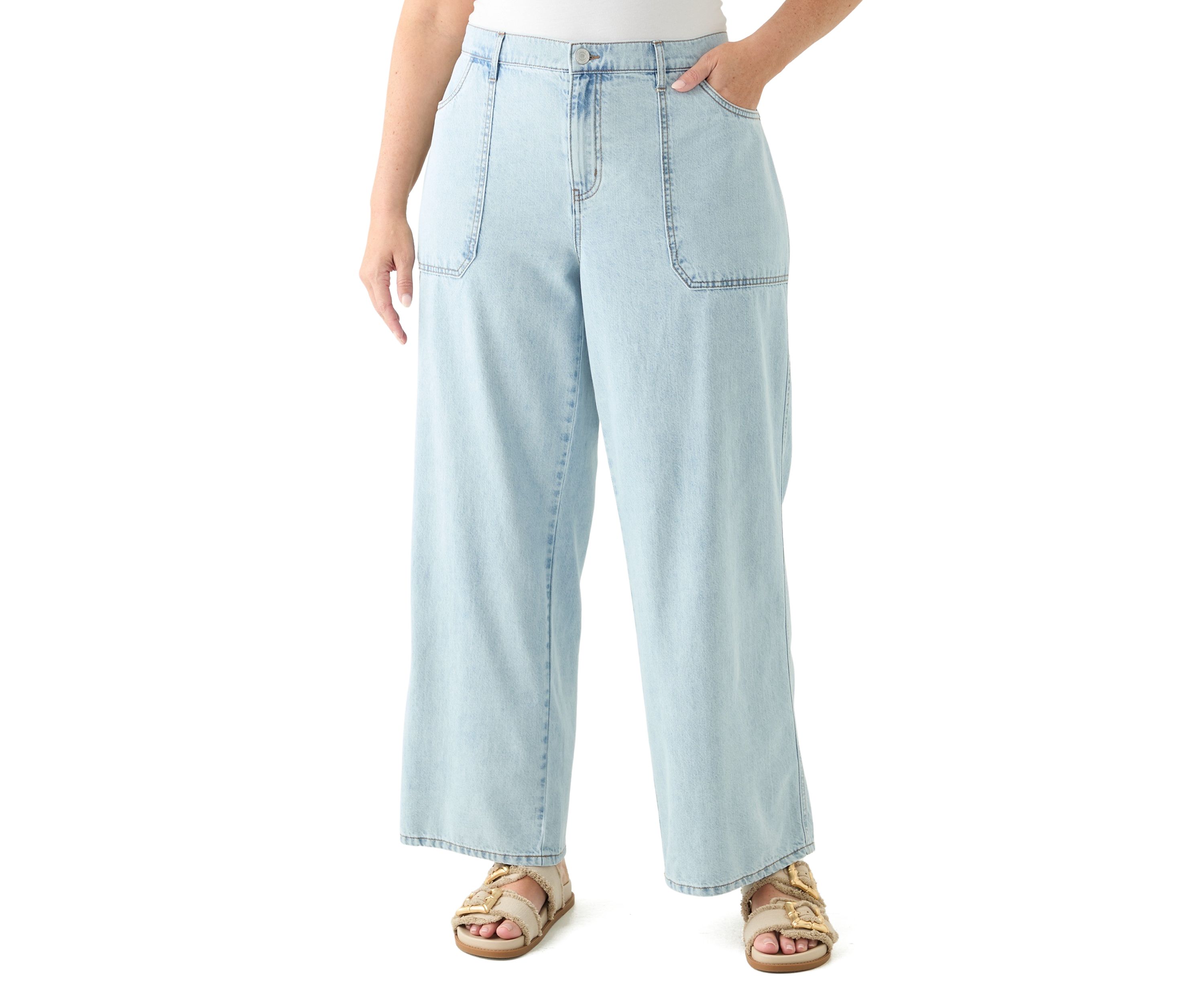 Plus Size Elastic Back Wide Leg Jeans 