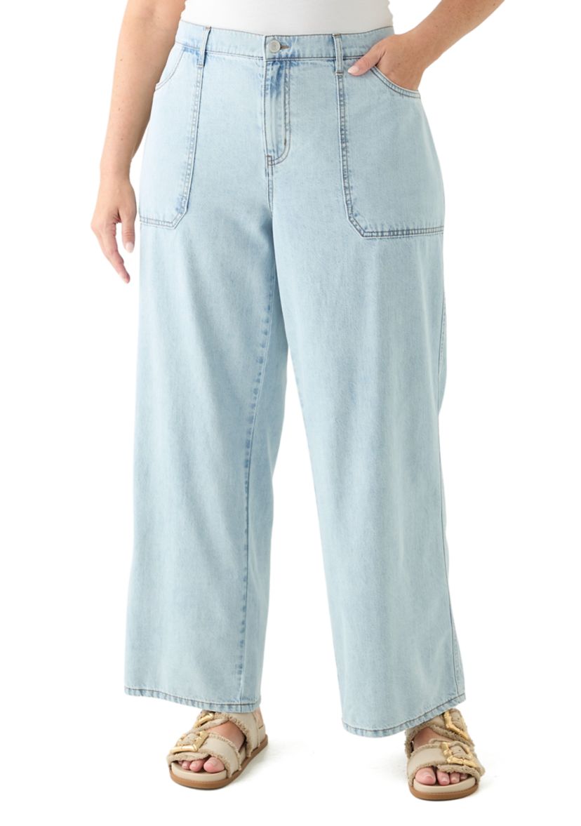 Plus Size Elastic Back Wide Leg Jeans 