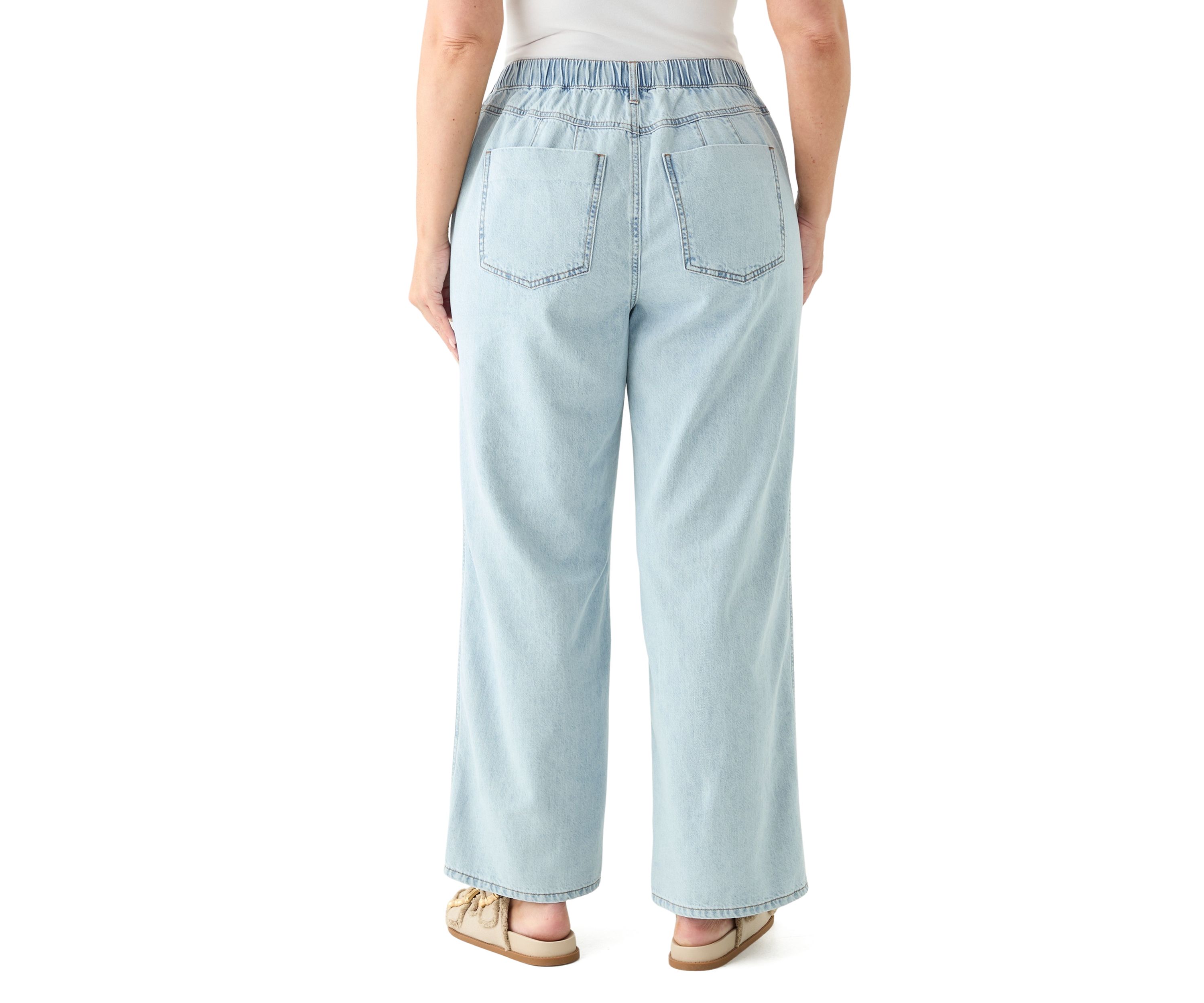 Plus Size Elastic Back Wide Leg Jeans 