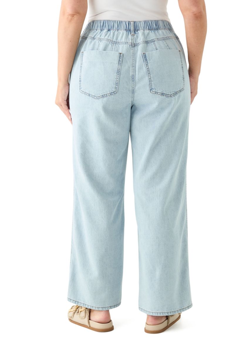 Plus Size Elastic Back Wide Leg Jeans 