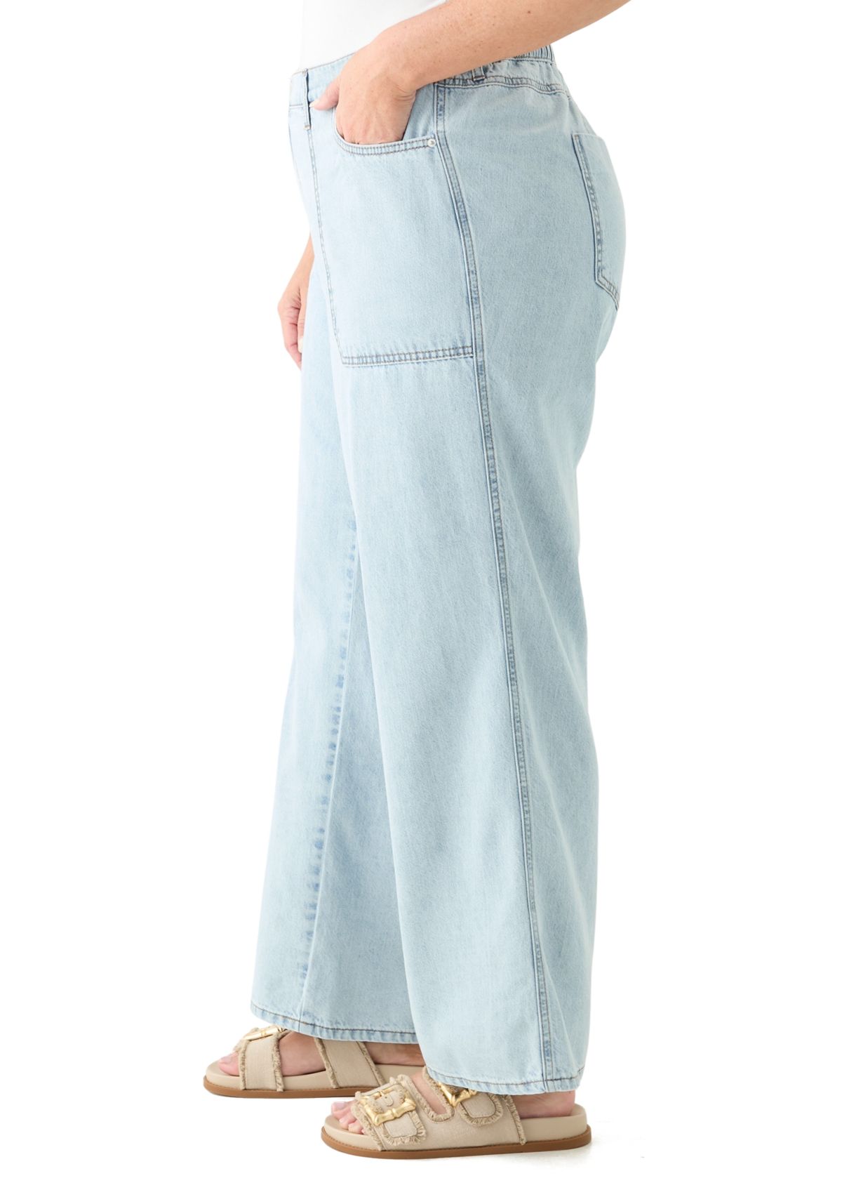 Plus Size Elastic Back Wide Leg Jeans 