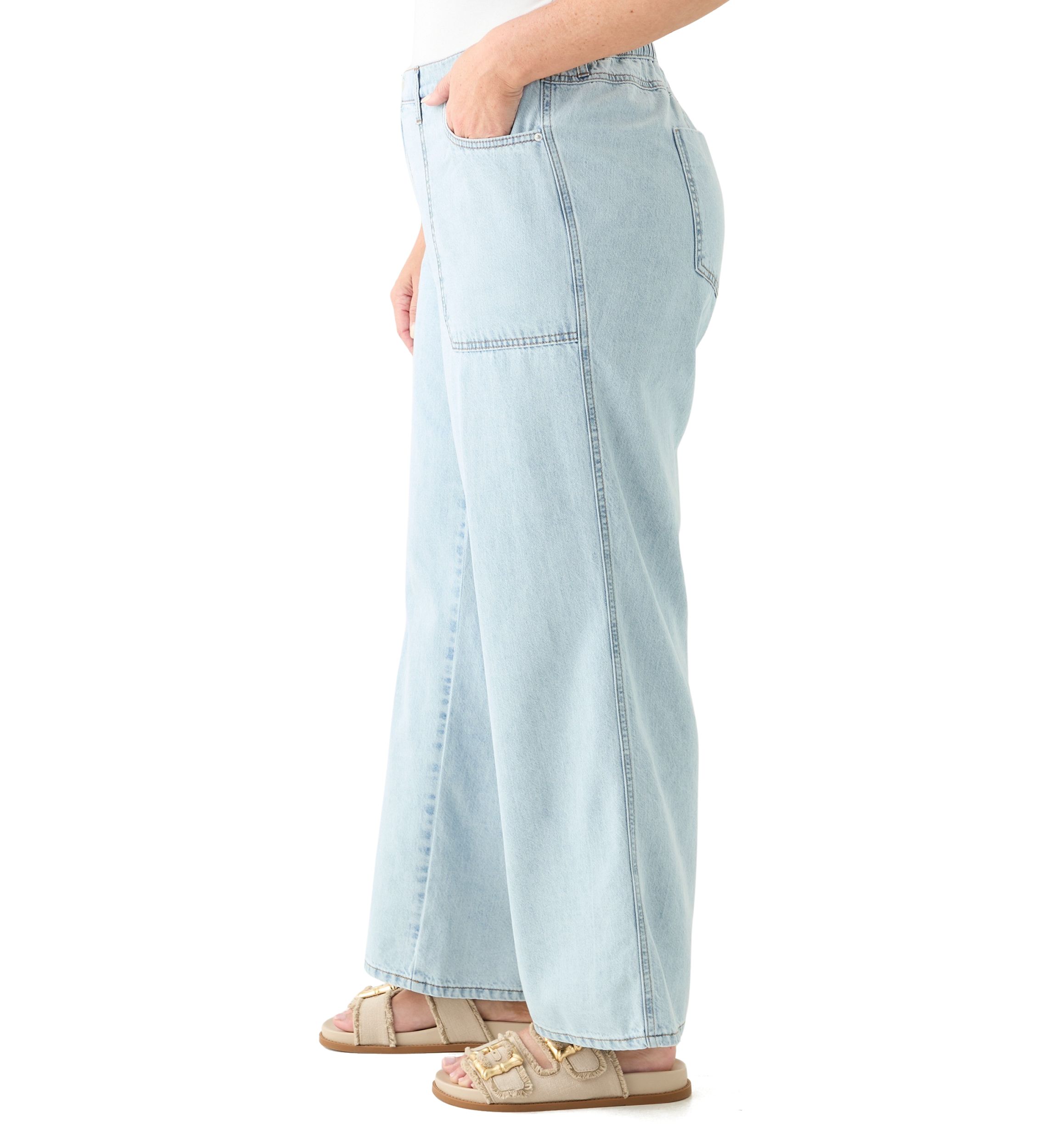 Plus Size Elastic Back Wide Leg Jeans 