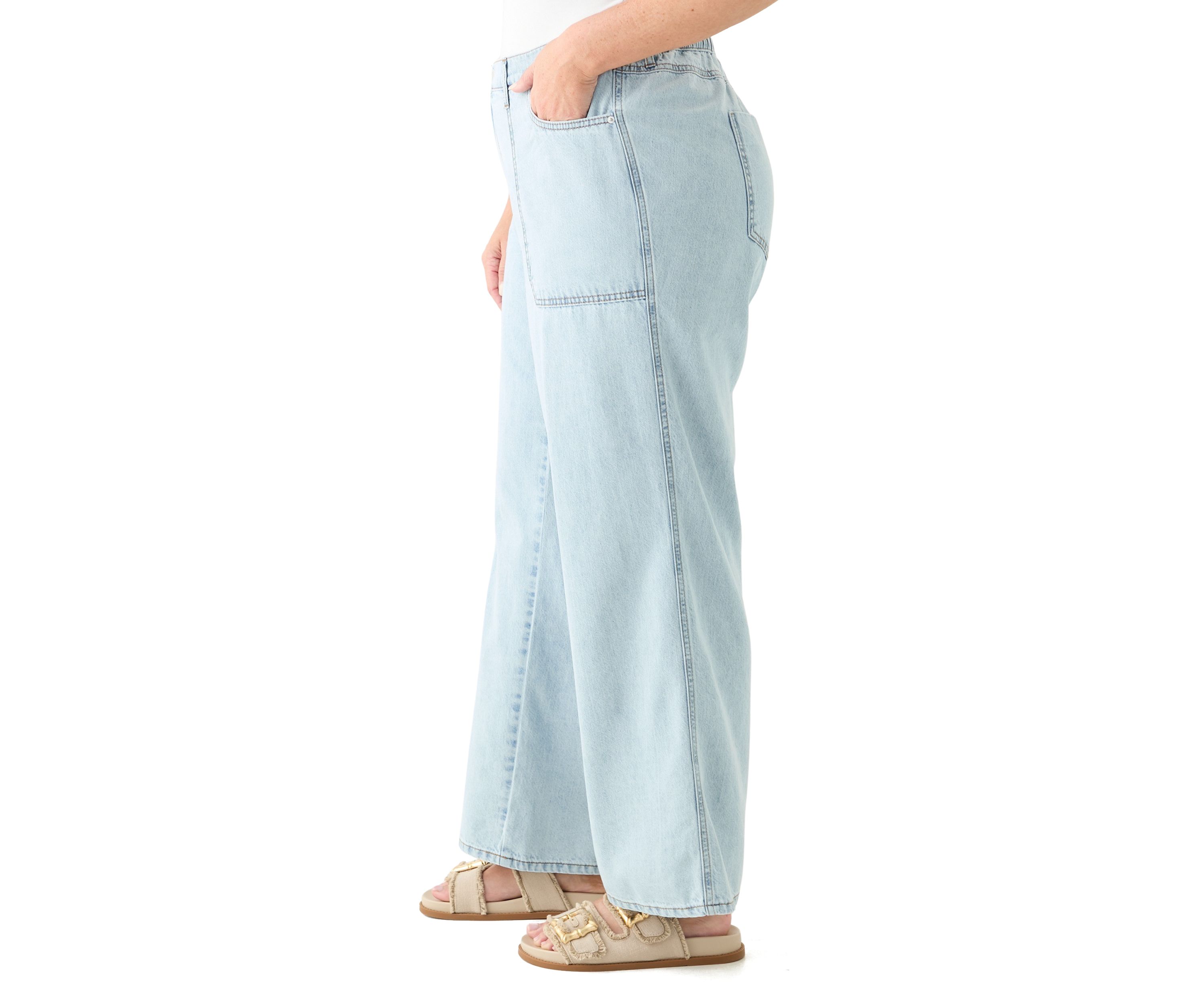 Plus Size Elastic Back Wide Leg Jeans 