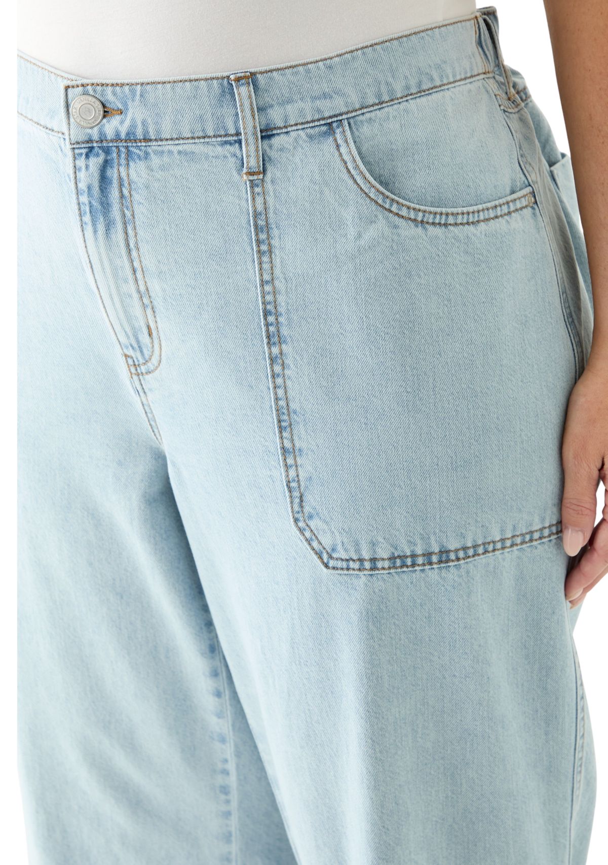 Plus Size Elastic Back Wide Leg Jeans 