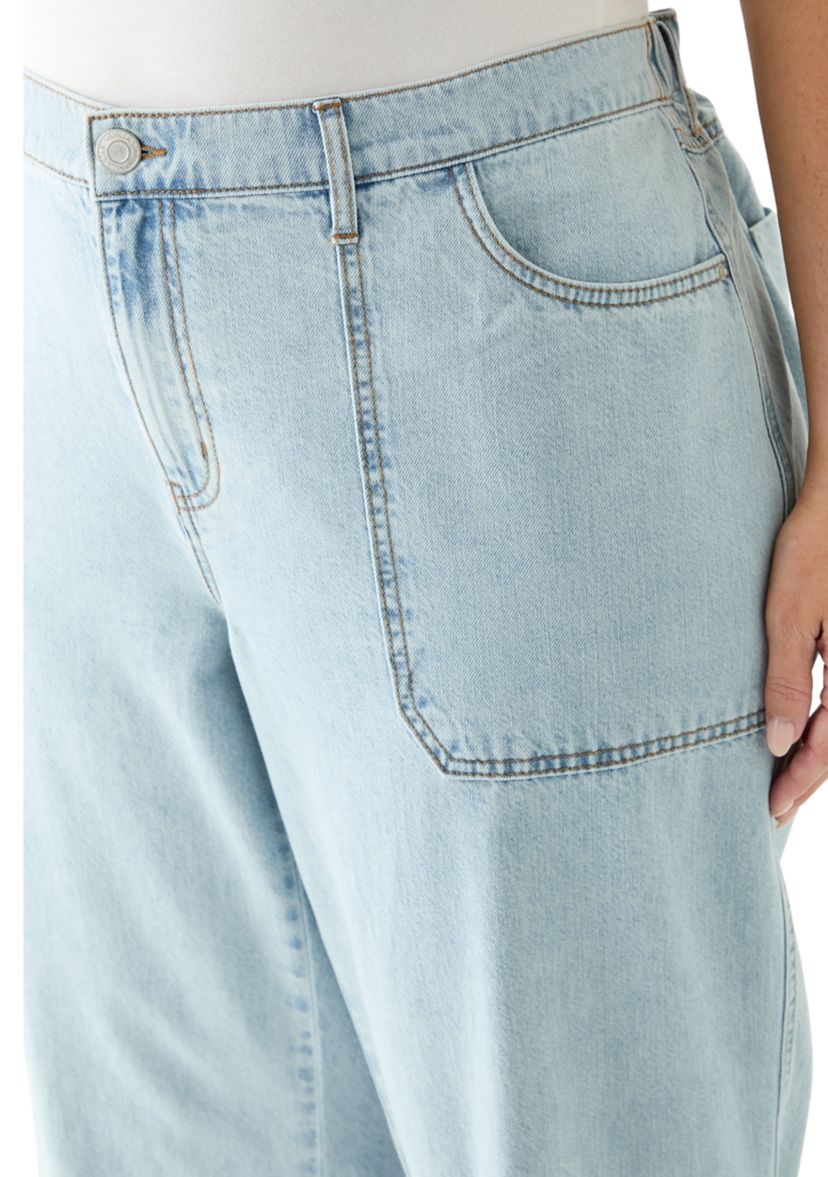 Plus Size Elastic Back Wide Leg Jeans 