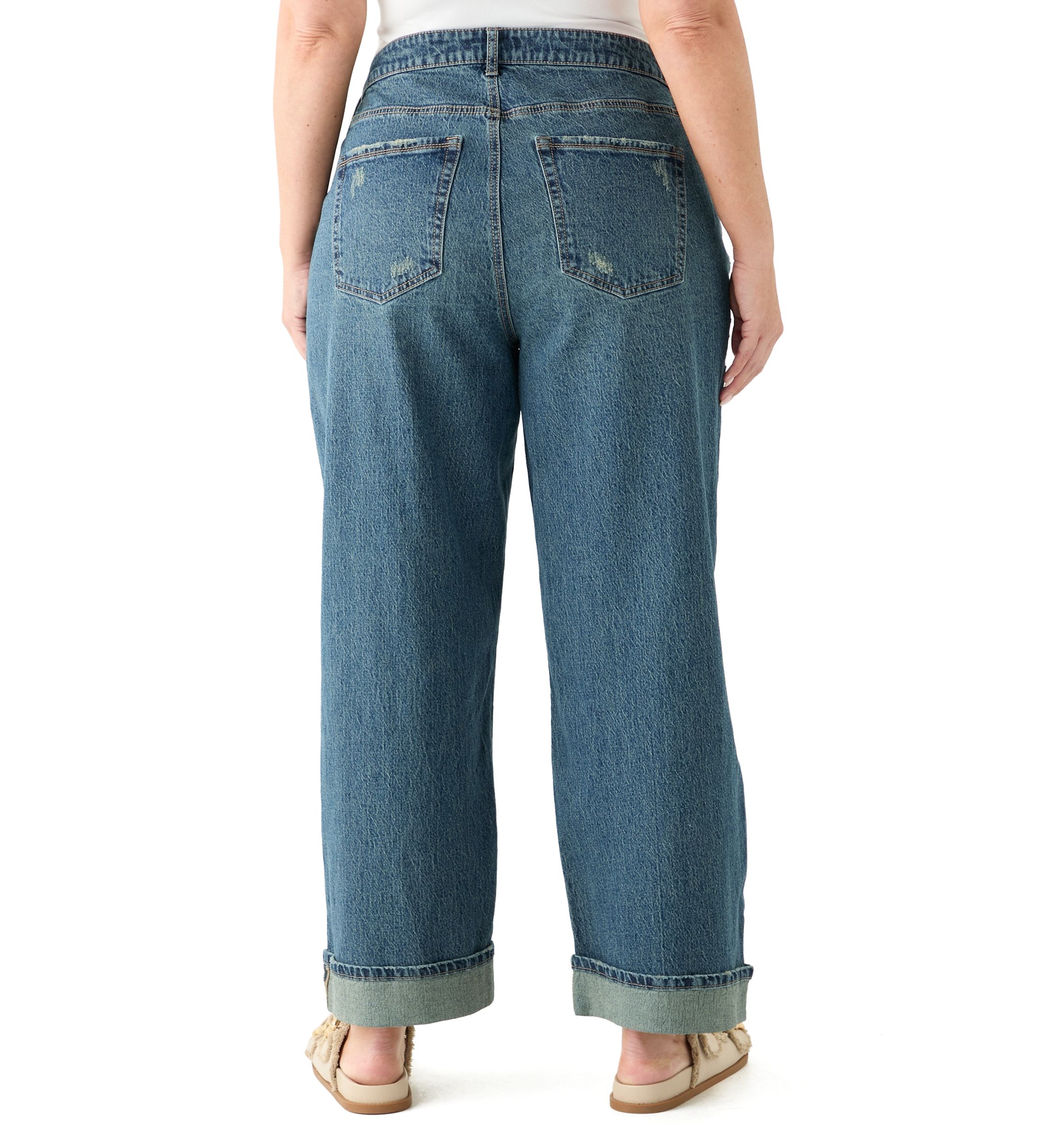 Plus Size Cuffed Wide Leg Jeans 