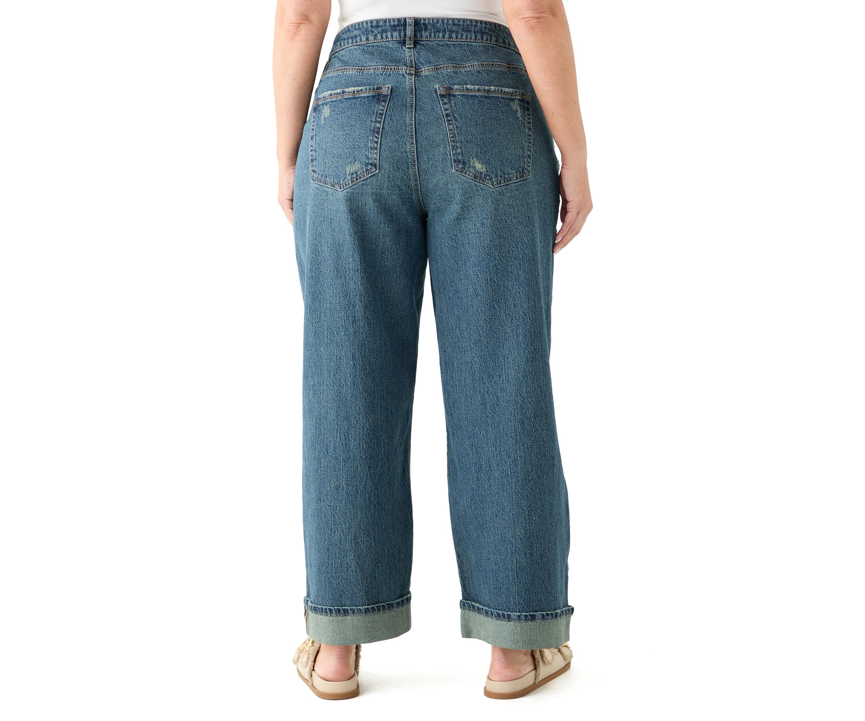 Plus Size Cuffed Wide Leg Jeans 