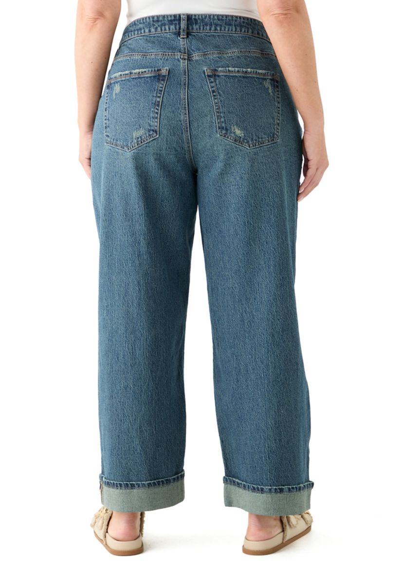Plus Size Cuffed Wide Leg Jeans 