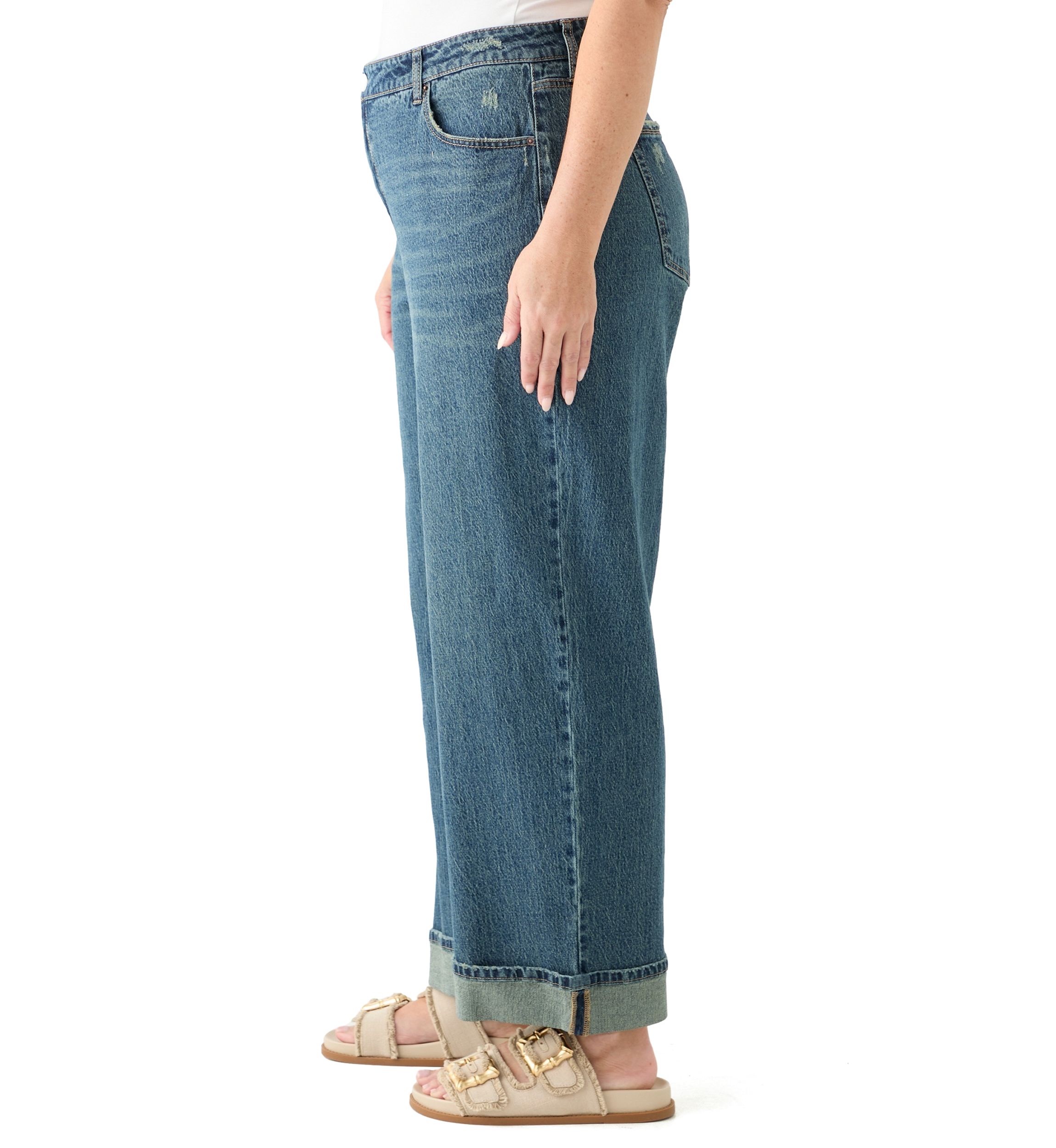 Plus Size Cuffed Wide Leg Jeans 