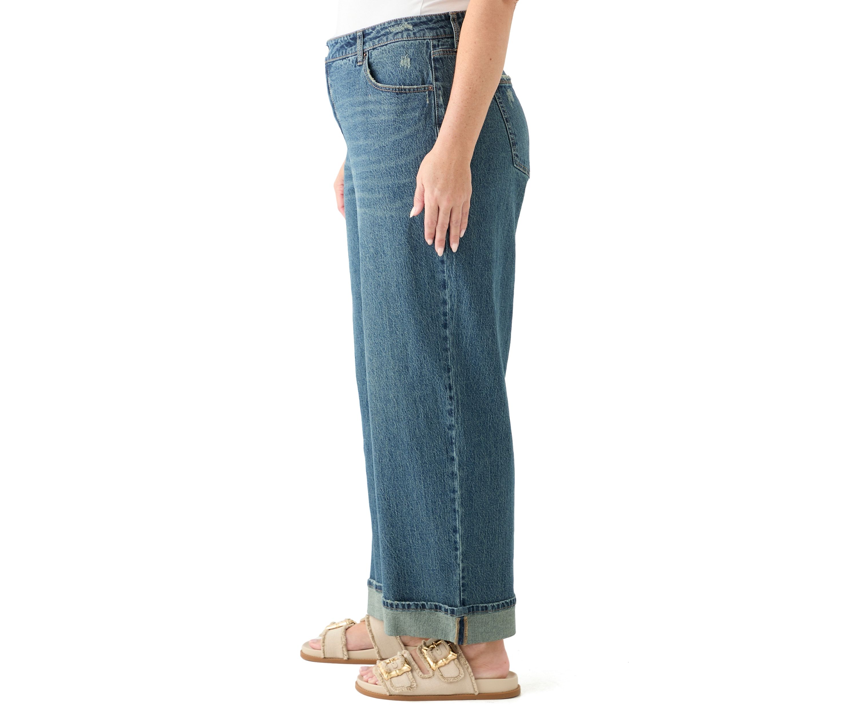 Plus Size Cuffed Wide Leg Jeans 