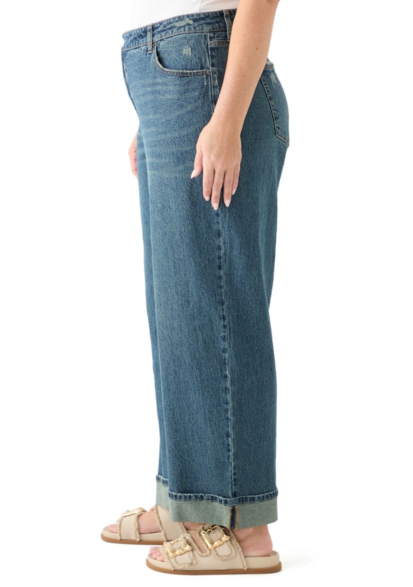 Plus Size Cuffed Wide Leg Jeans 