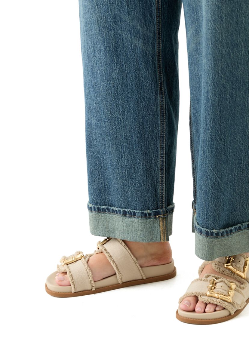 Plus Size Cuffed Wide Leg Jeans 
