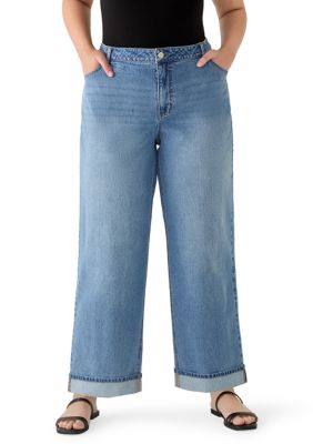 Vanilla Star Women's Plus Size Cuffed Wide Leg Jeans, 16