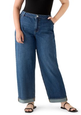Vanilla Star Women's Plus Size Cuffed Wide Leg Jeans