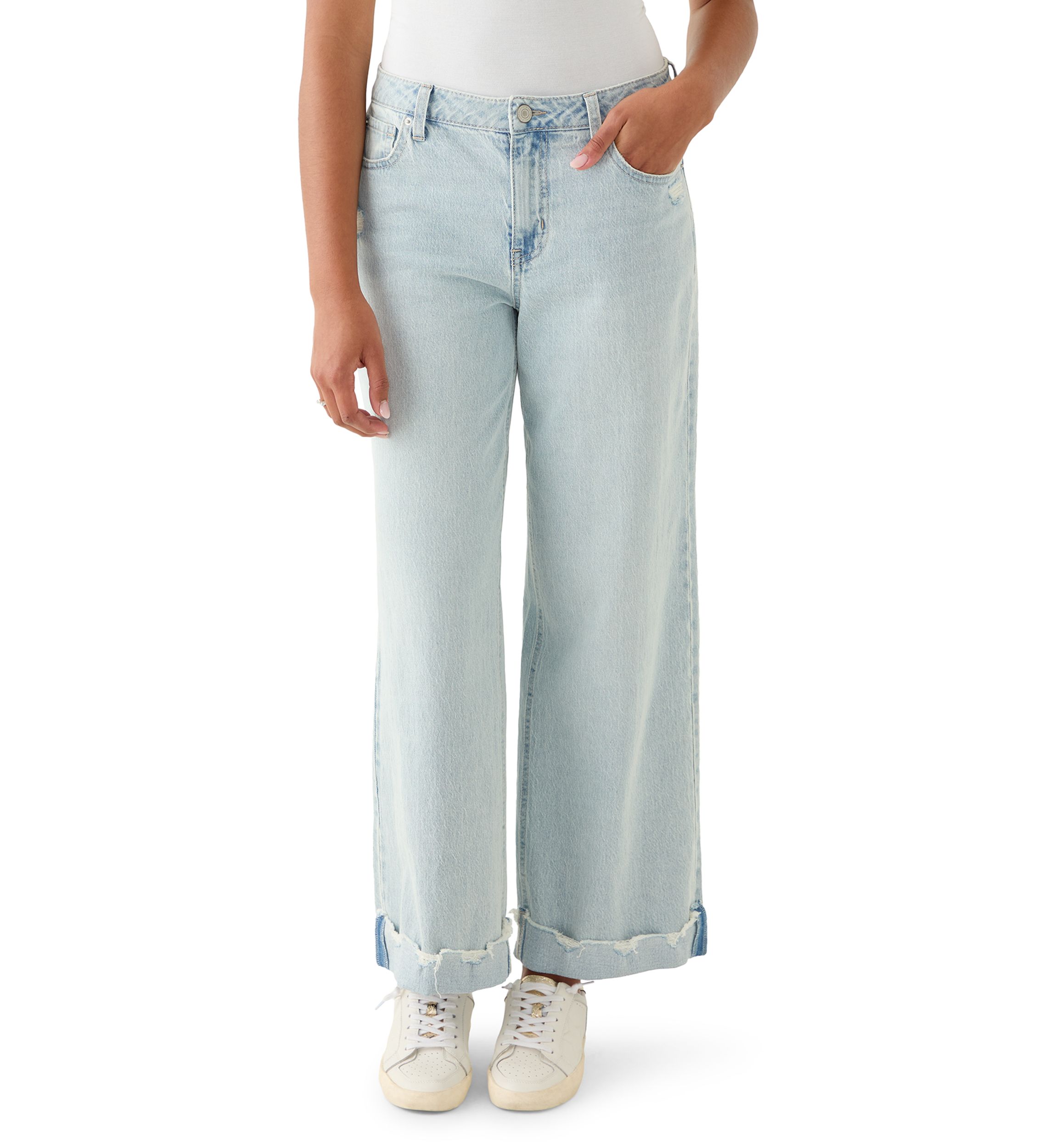 Womens Wide-Leg High Cuff Jeans