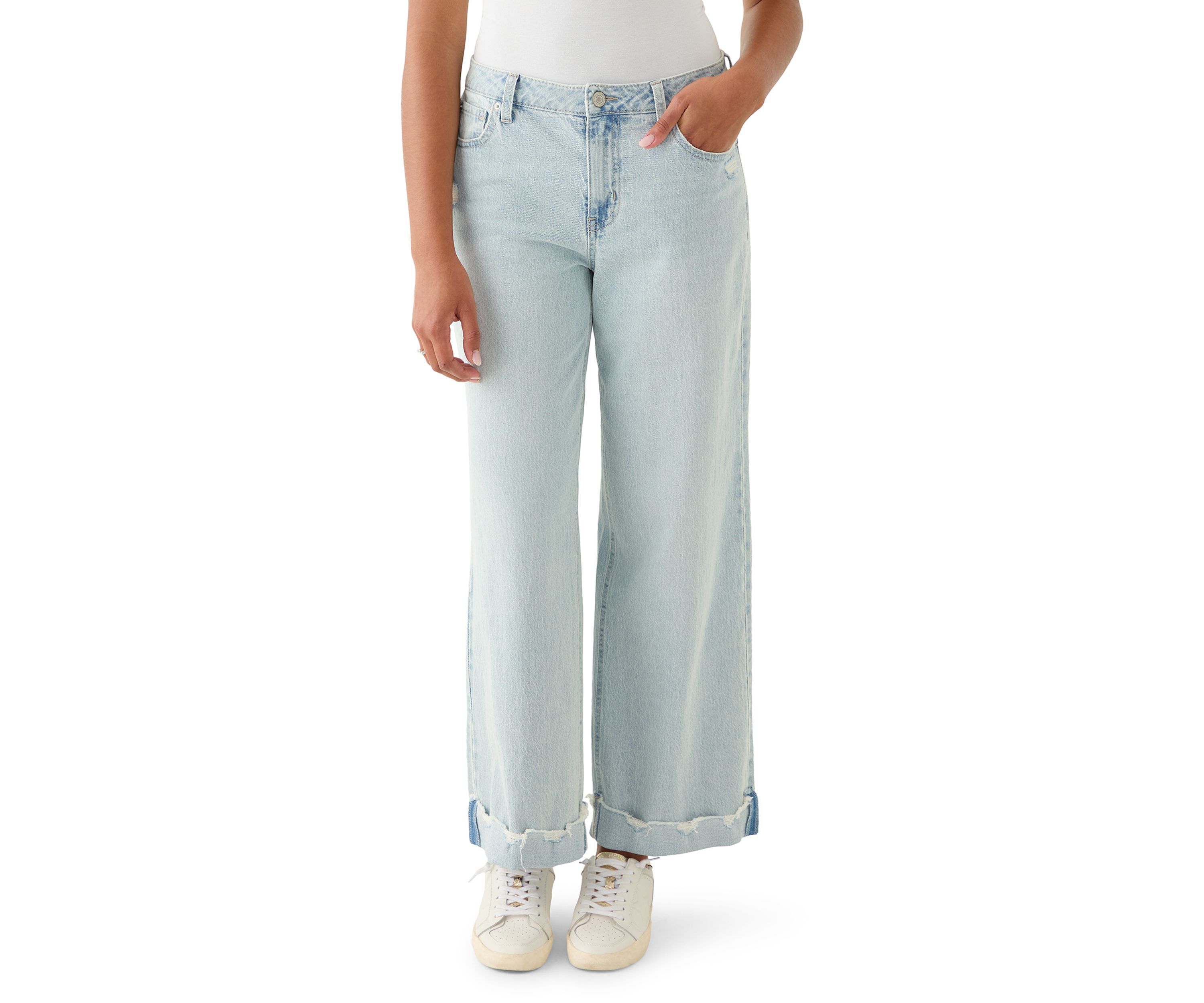 Womens Wide-Leg High Cuff Jeans