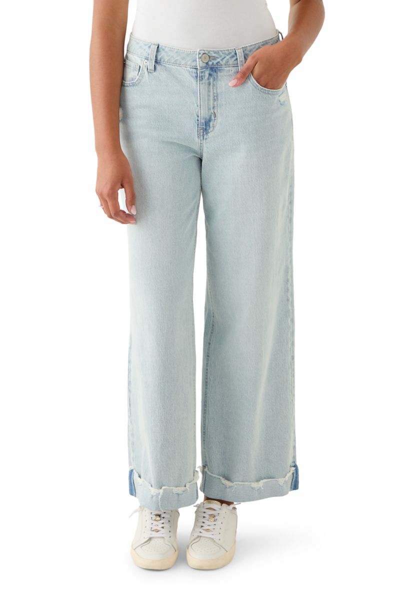 Womens Wide-Leg High Cuff Jeans
