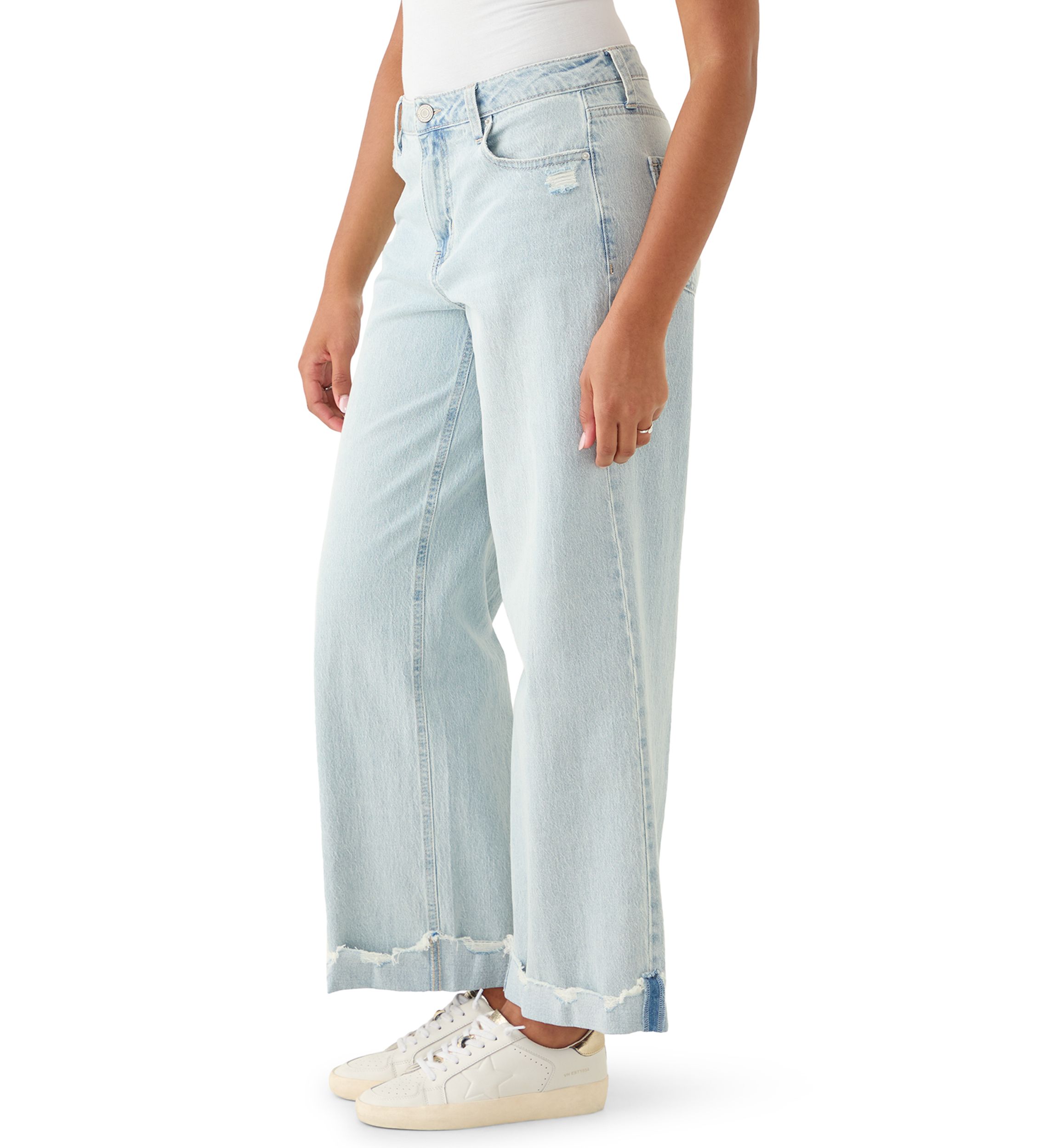 Womens Wide-Leg High Cuff Jeans