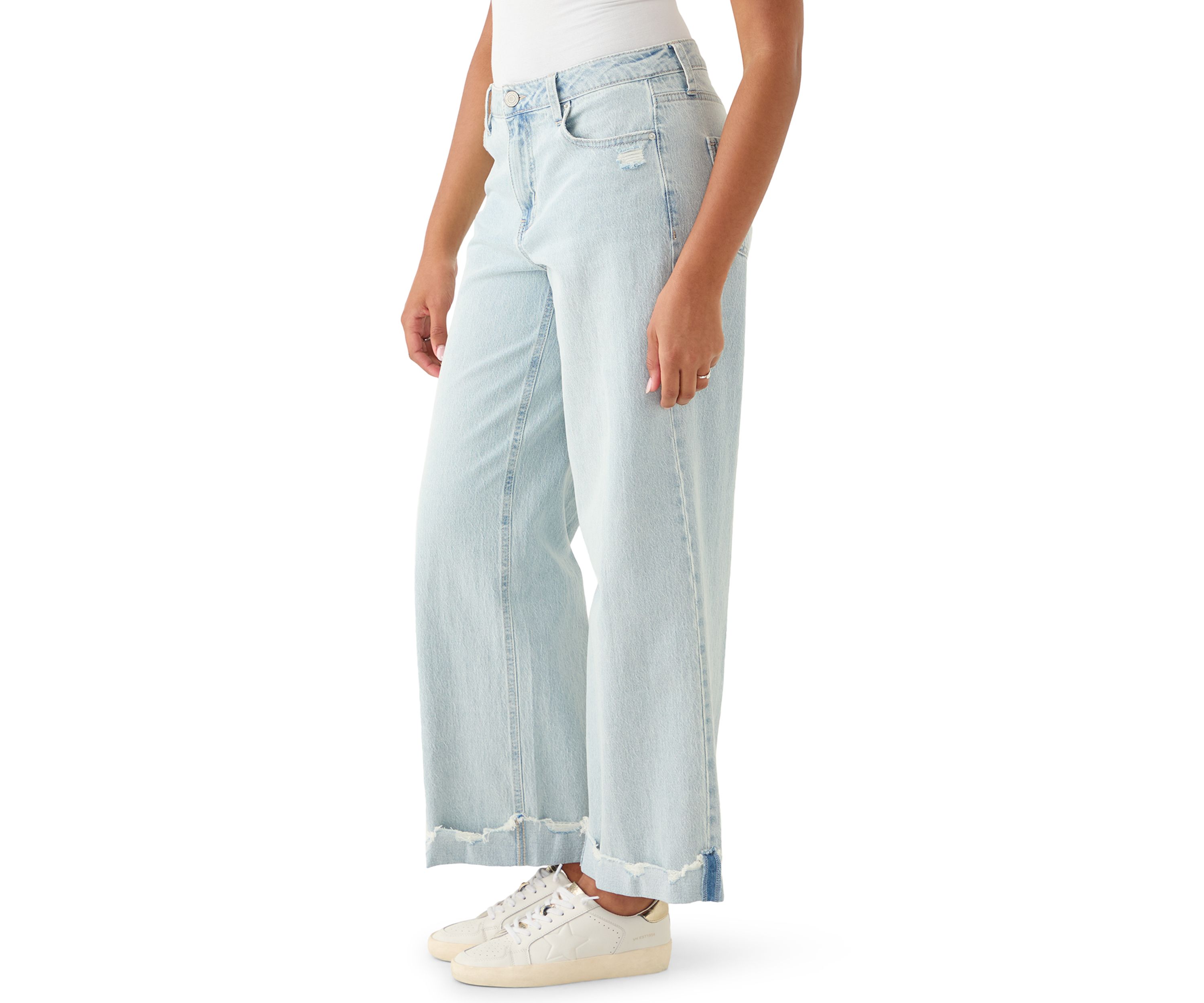 Womens Wide-Leg High Cuff Jeans