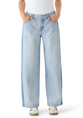Vanilla Star Women's Contrast Wash Mid Rise Straight Leg Jeans, 16