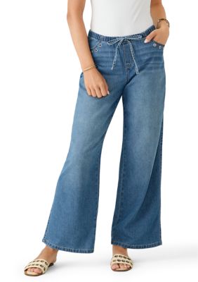 Vanilla Star Women's Eyelet Wide Leg Jeans, XL