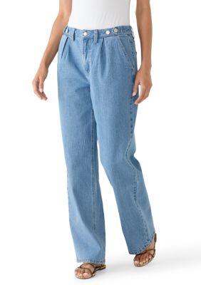 Vanilla Star Women's High Rise Straight Leg Jeans with Waist Tabs, 14