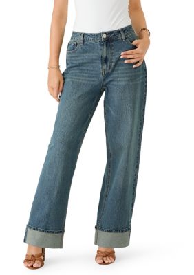 Vanilla Star Women's Cuffed Wide Leg Jeans, 14