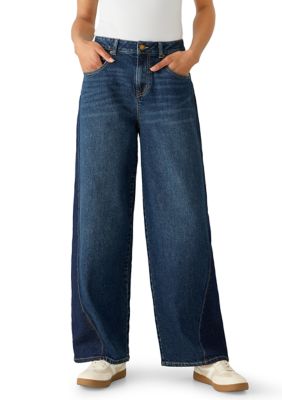 Vanilla Star Women's Two Tone Baggy Barrel Jeans, 8