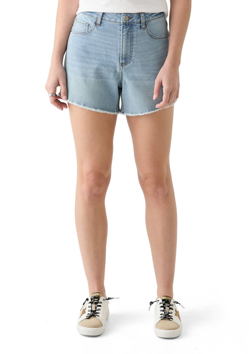Womens High Rise Fray Longline Denim Shorts
