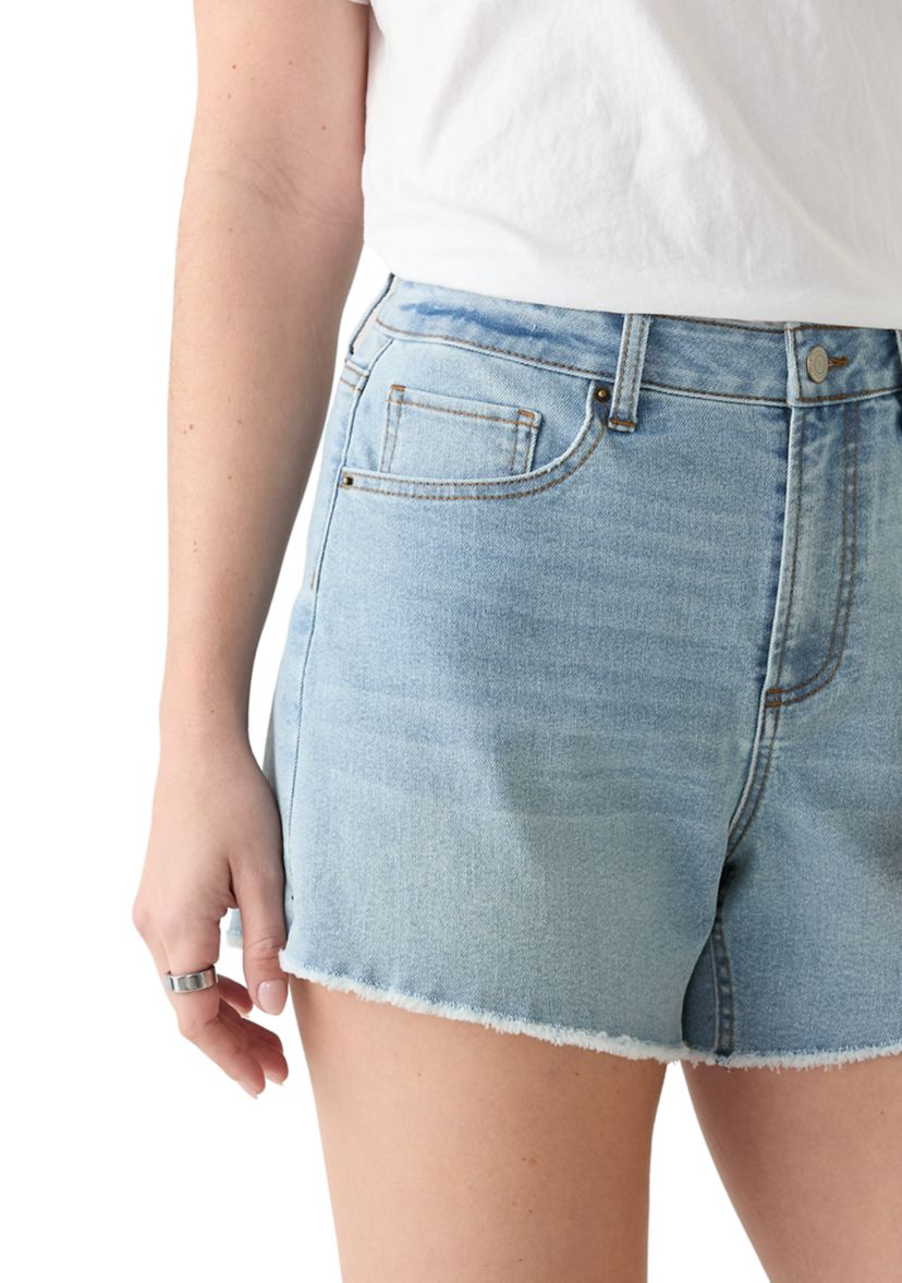 Womens High Rise Fray Longline Denim Shorts