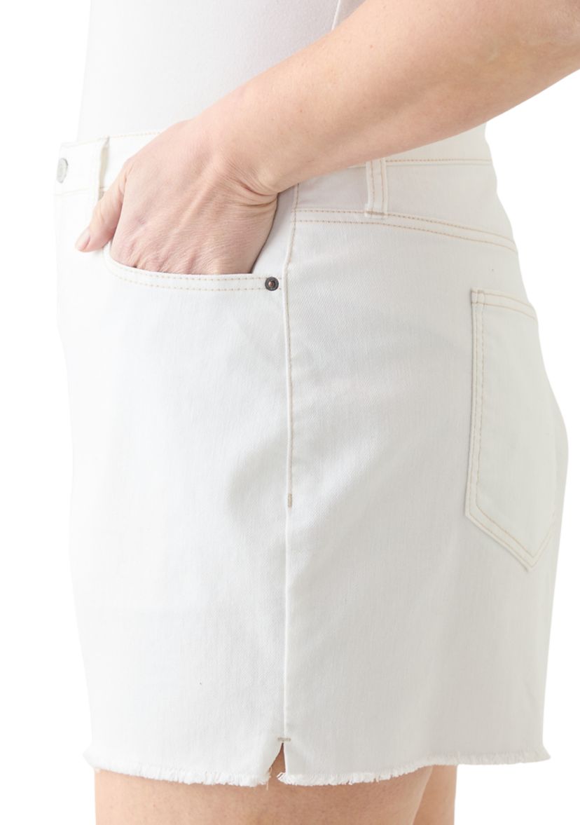 Plus Size Frayed Hem Longline Denim Shorts
