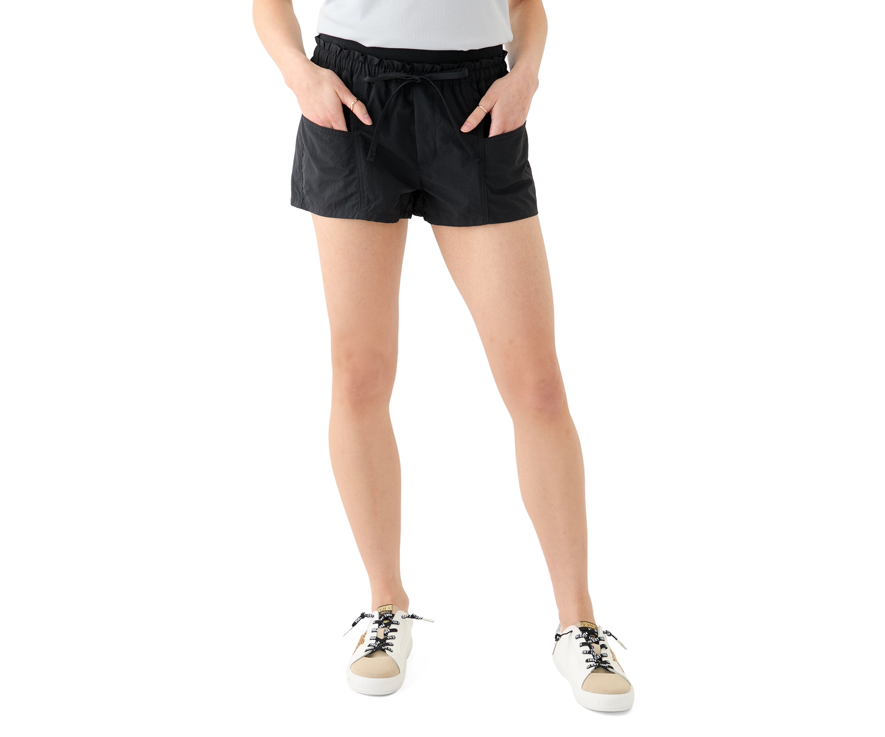 Womens Ribbed Waist Paper Bag Shorts