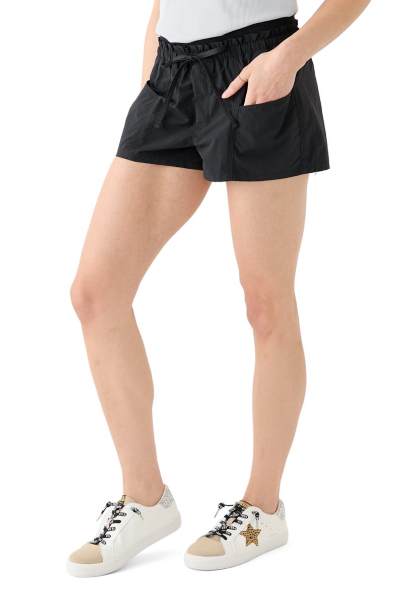 Womens Ribbed Waist Paper Bag Shorts