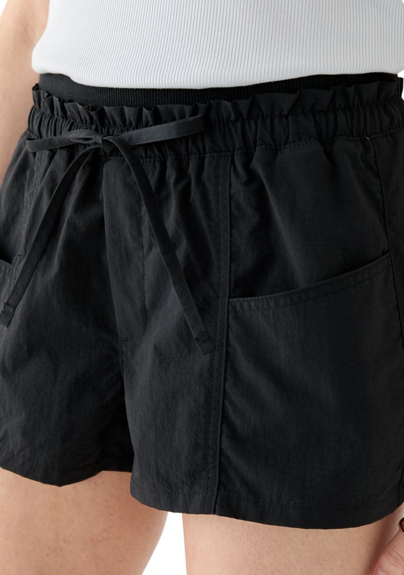 Womens Ribbed Waist Paper Bag Shorts